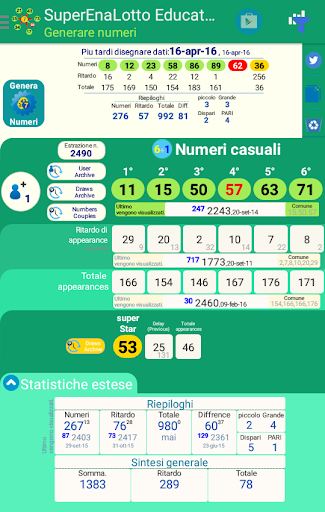 Superenalotto hot shop and cold numbers